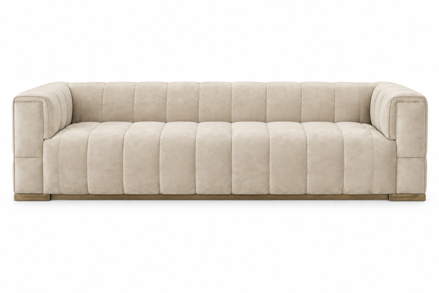 Elara suede sofa front view on white background