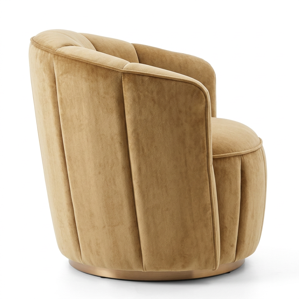 AI-reconstructed left-side view of Tavelle mustard armchair