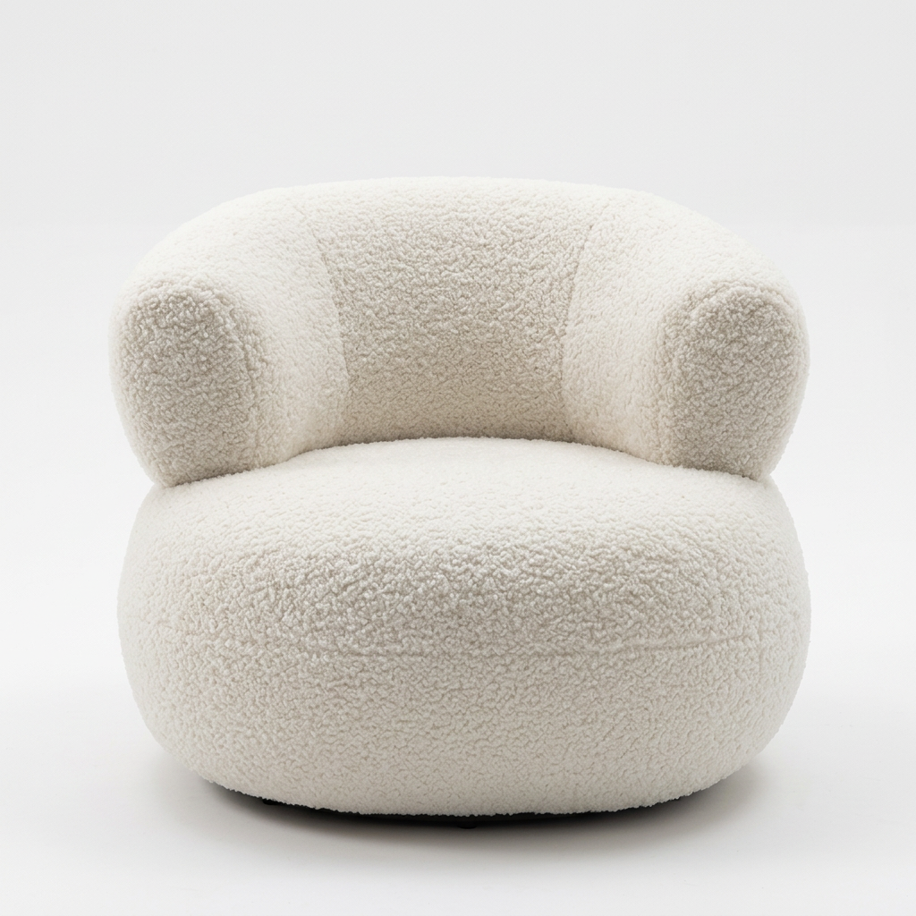 Mirelle ivory bouclé armchair, front view on a white background