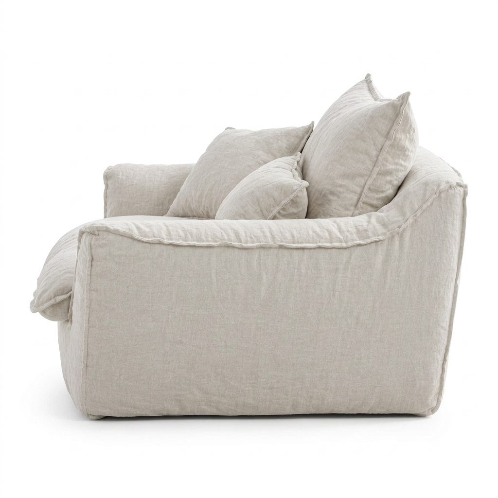 Avelis ivory washed linen armchair left side