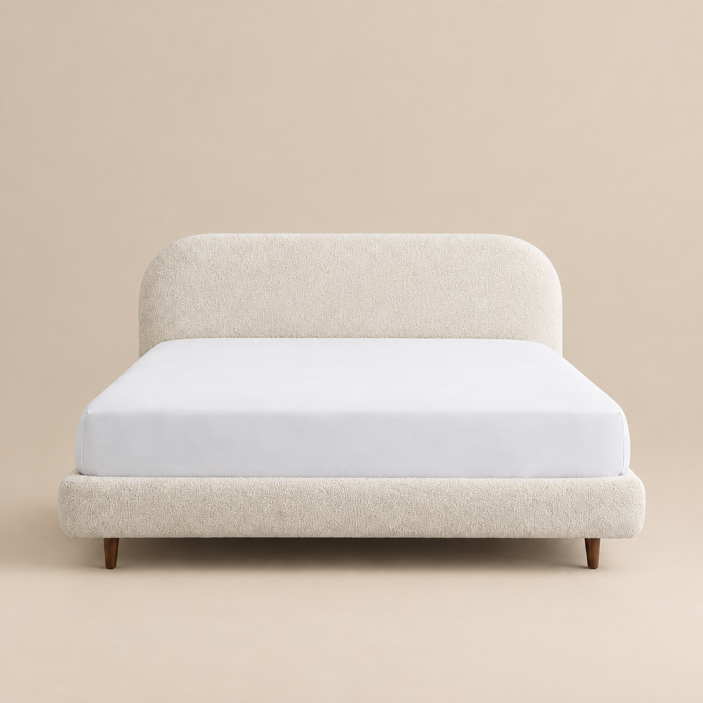 Portofino rounded upholstered bed front view