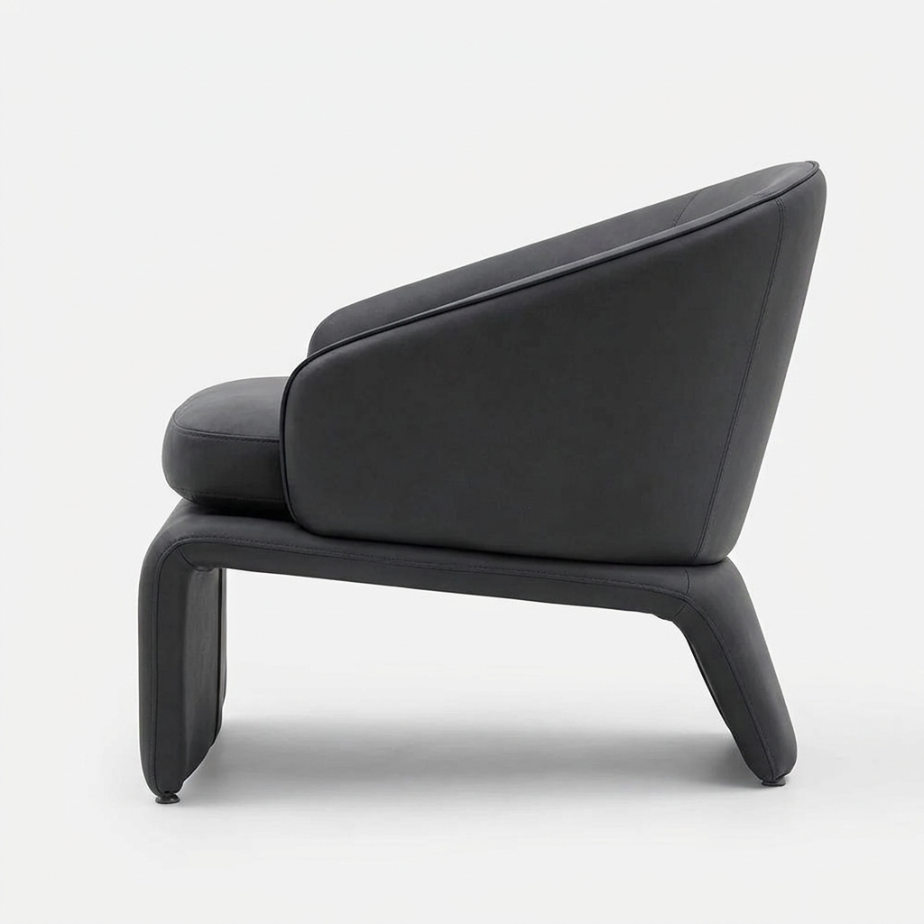 Darsen deep grey microfiber leather armchair, right-side view on white