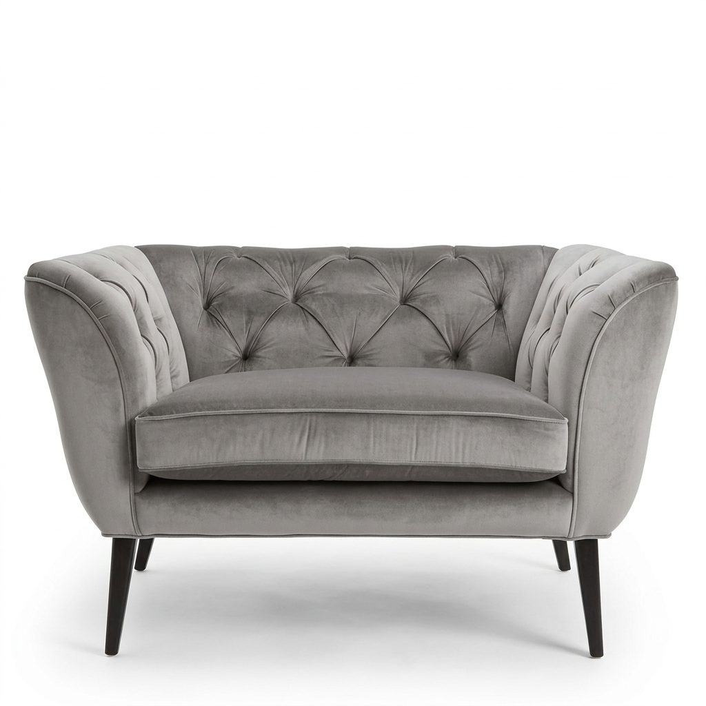 Brielle grey tufted accent armchair front view on white