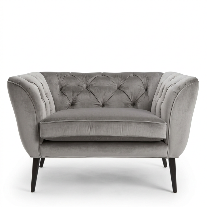 Brielle grey tufted accent armchair front view on white