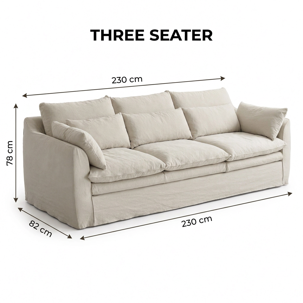 Celeste three-seater dimensions 230 cm wide by 82 cm deep by 78 cm high