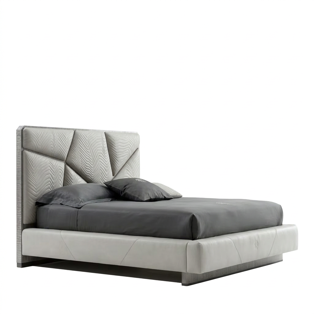 Virello leather bed right side view on white