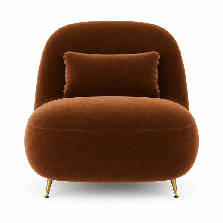 Aveline Velvet Slipper Chair front view in cognac on white