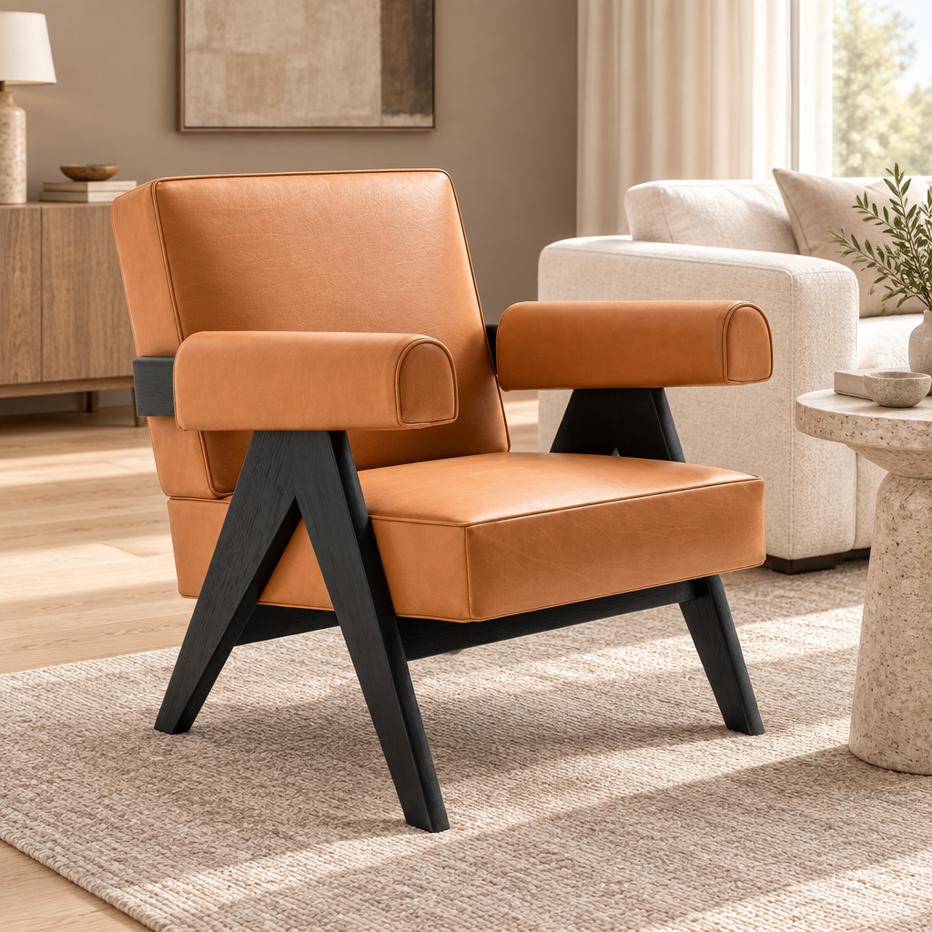 Arden leather armchair in a modern luxury living room