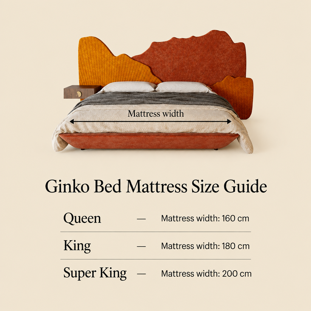 Ginko mattress width guide: Queen 160 cm, King 180 cm, Super King 200 cm