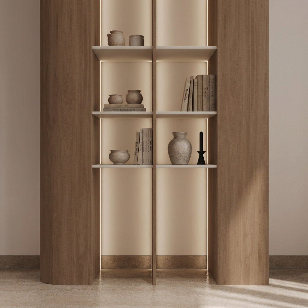 Elara narrow display shelves detail