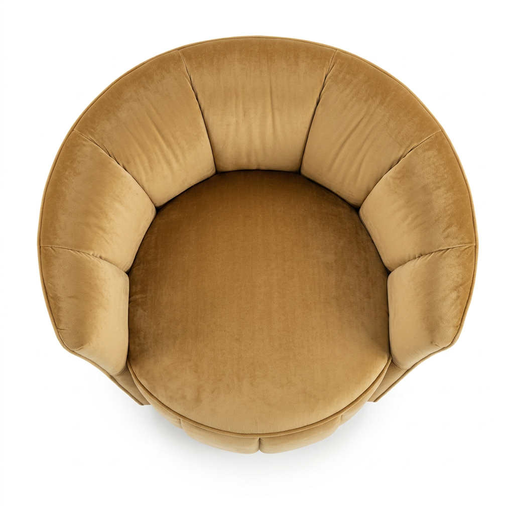 AI-reconstructed overhead view of Tavelle mustard barrel armchair