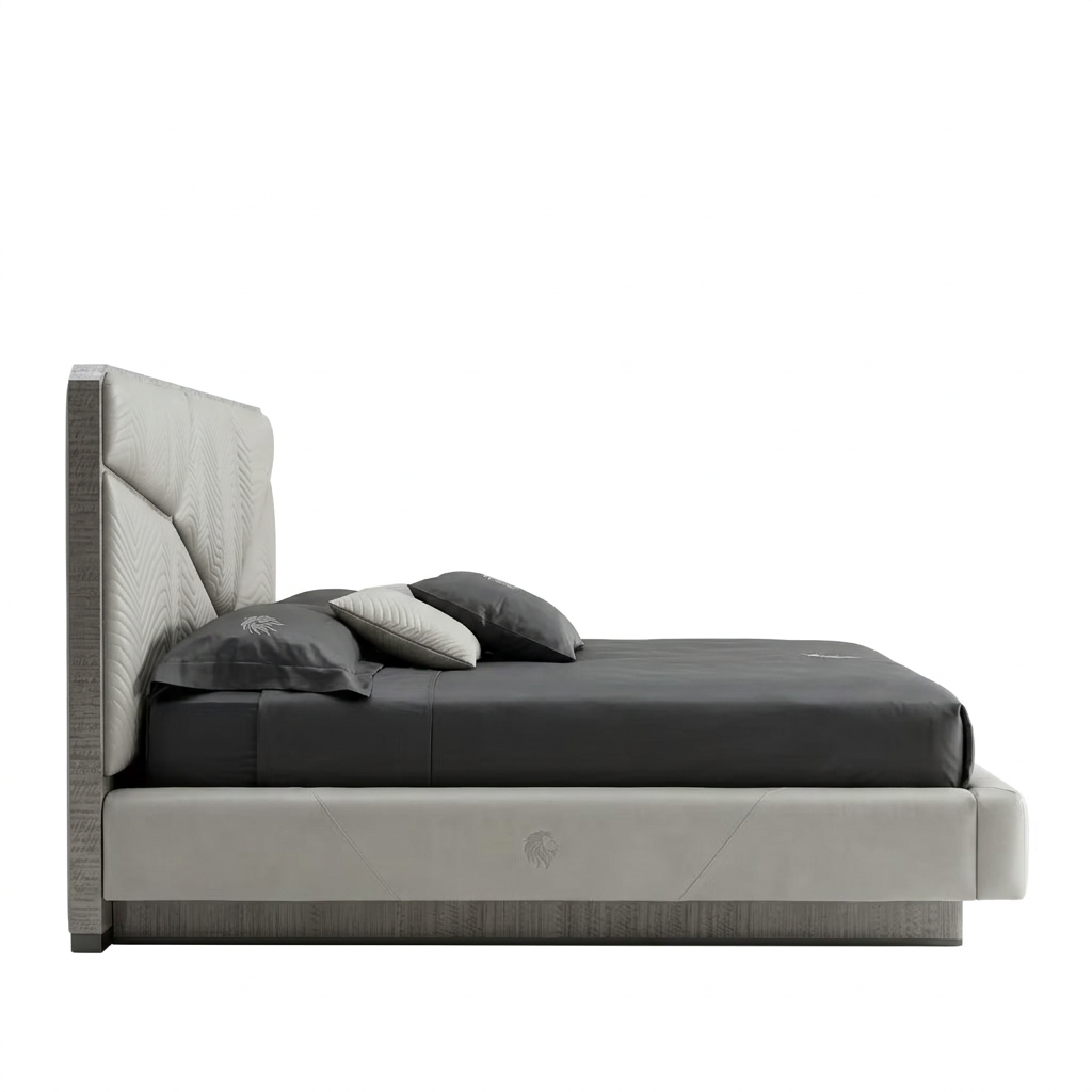 Virello leather bed left side view on white