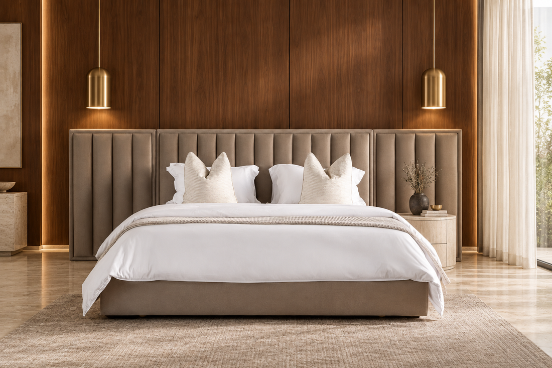 Tower bed with extended headboard in a luxury bedroom
