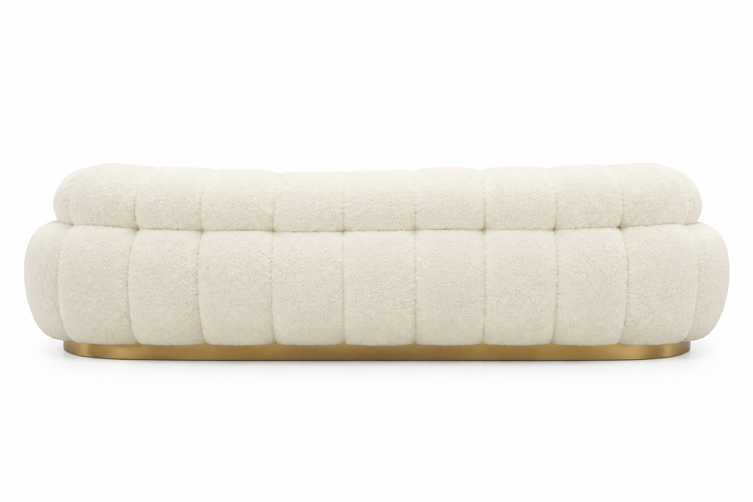 Aveline ivory curved sofa, rear view on white background