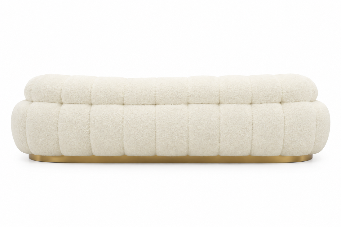 Aveline ivory curved sofa, rear view on white background