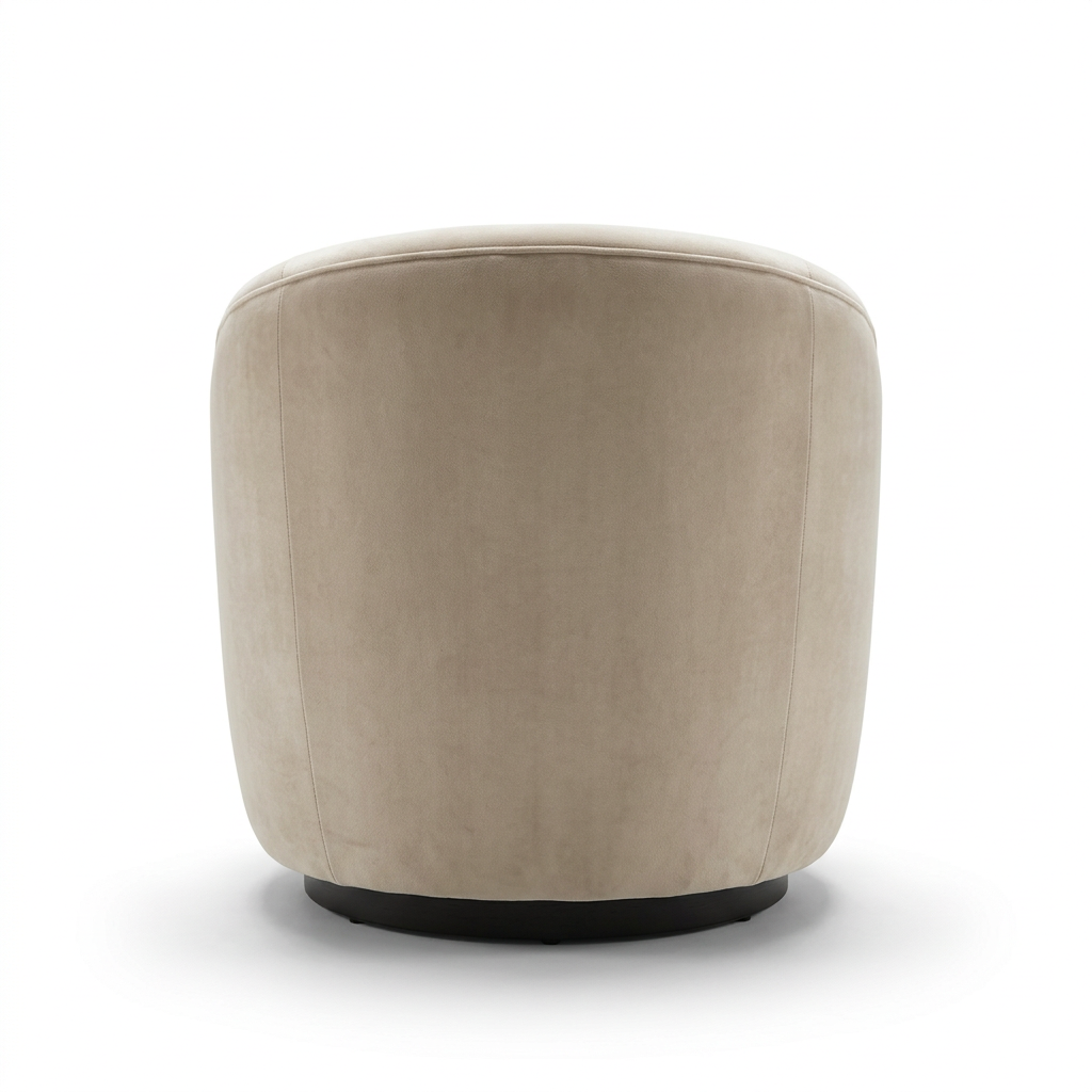 AI-reconstructed rear view of Orelle beige barrel armchair