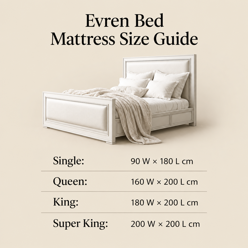 Evren Single Queen King and Super King mattress size guide