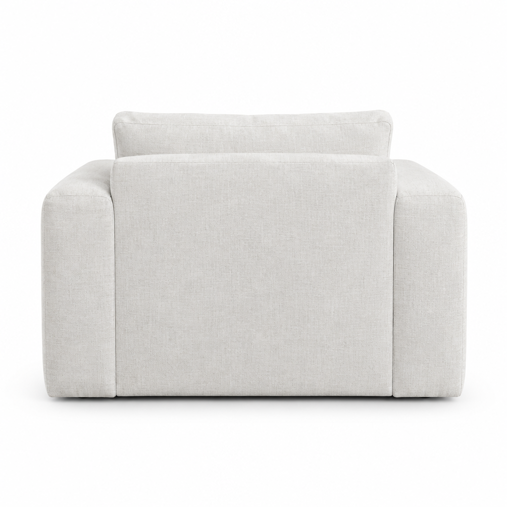Calma Linen-Look Arm Chair rear view in ivory on white