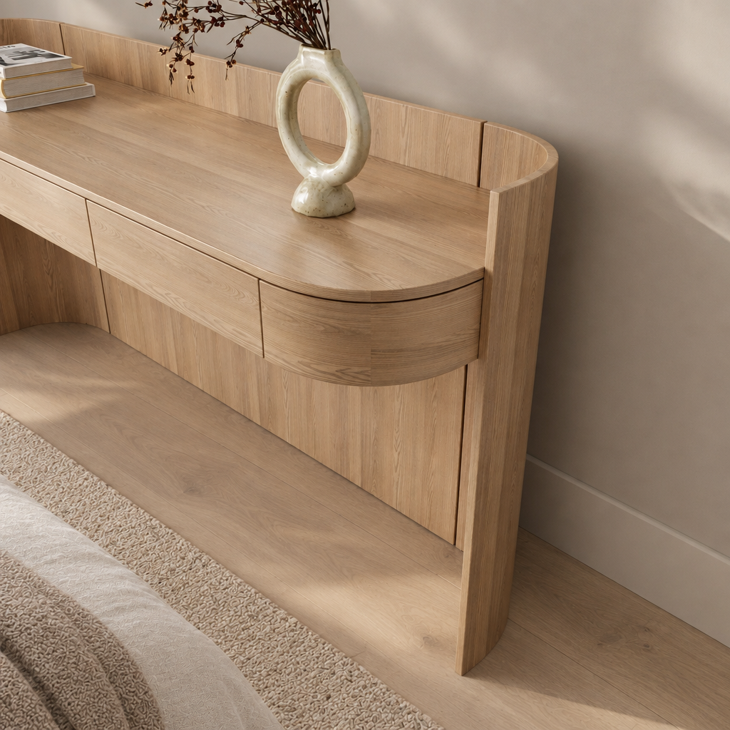 Calder vanity rounded wood edge and countertop detail