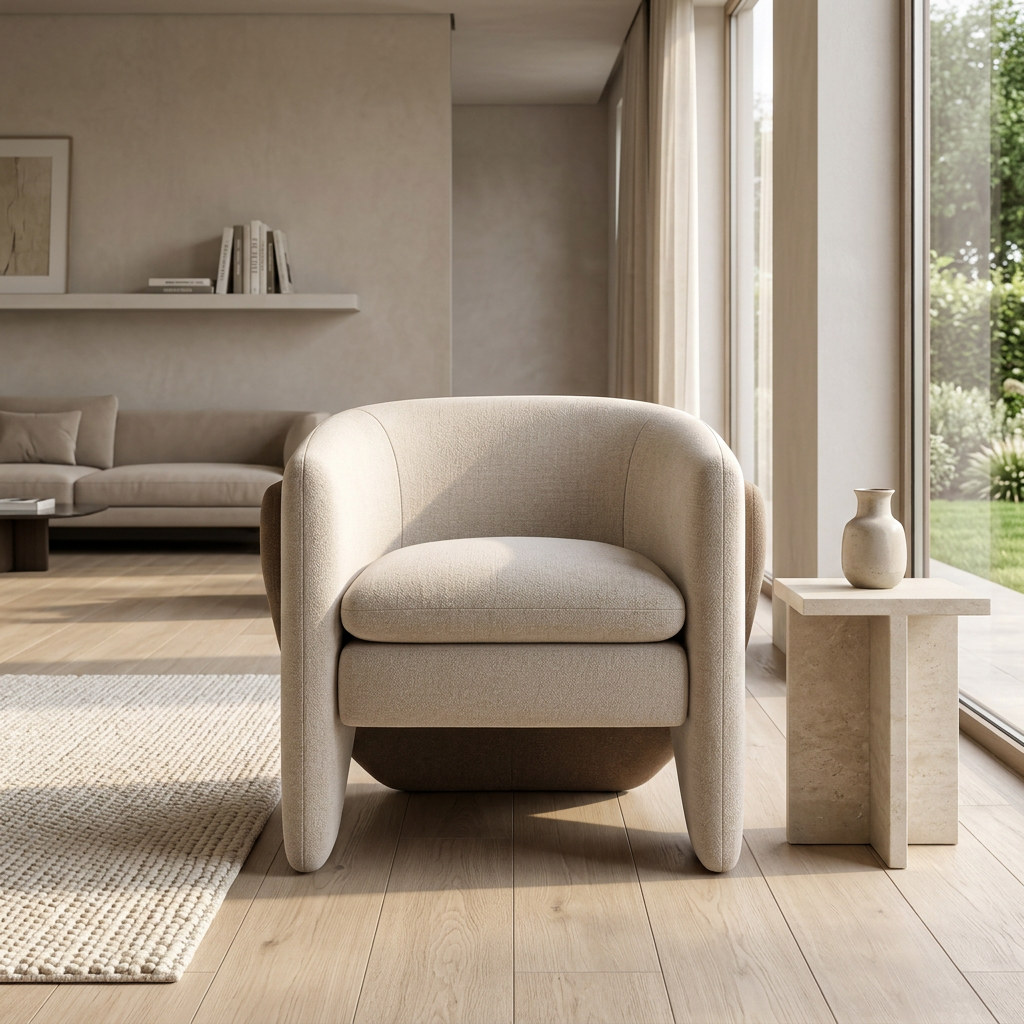 Varen two-tone sculptural armchair in contemporary room