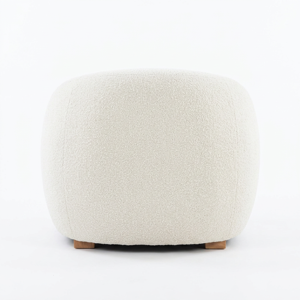 Cavelle ivory bouclé armchair, rear view on white