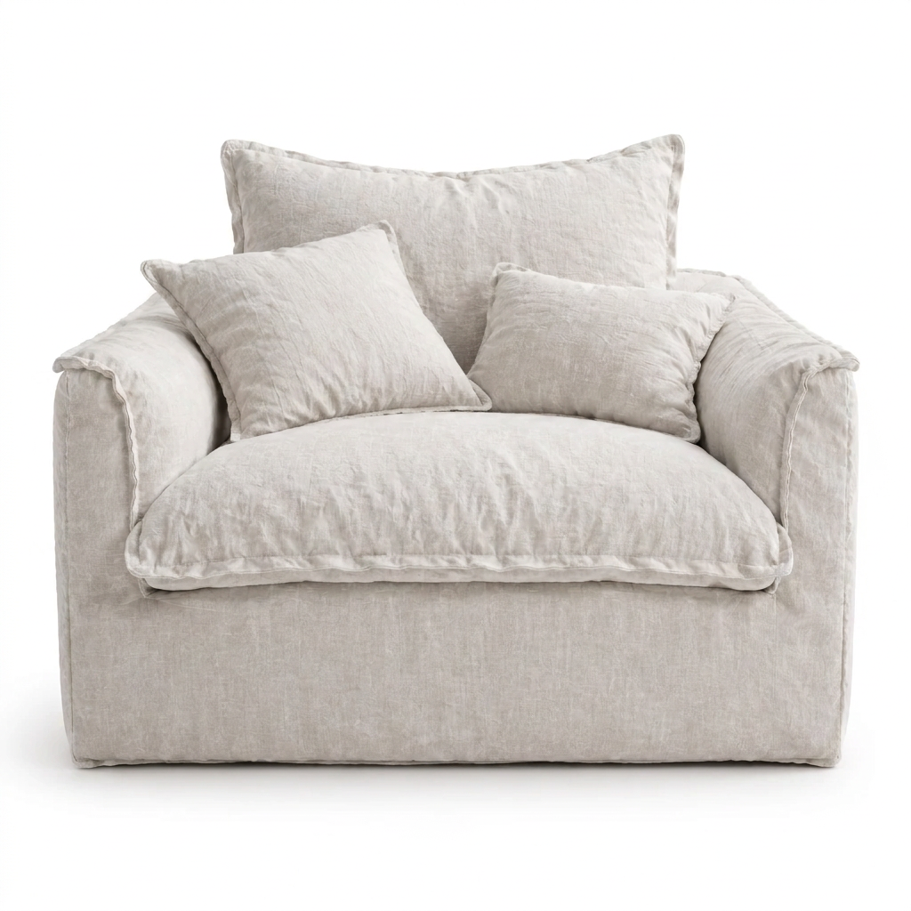Avelis ivory washed linen armchair front view