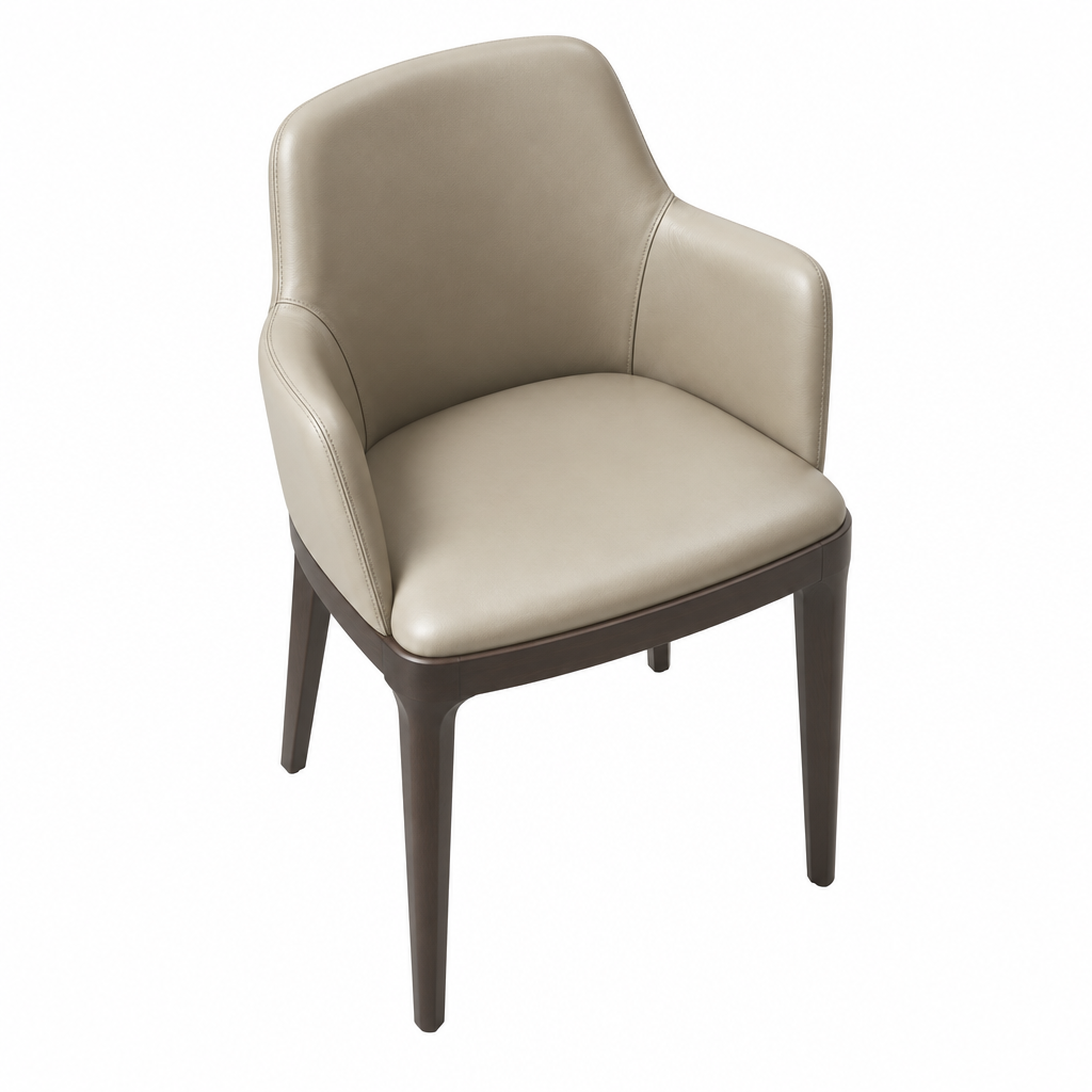 Alden beige leather dining armchair top view on white