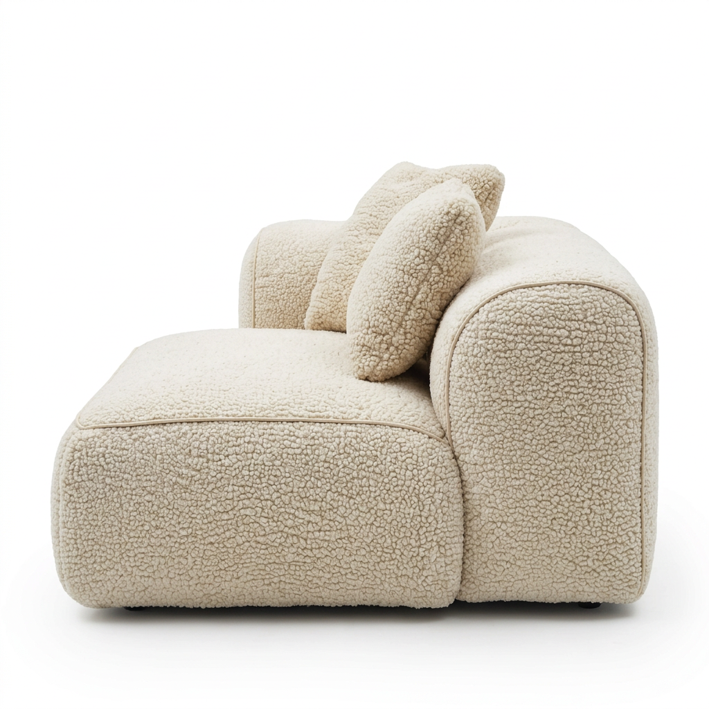 AI-reconstructed left-side view of Liora ivory upholstered armchair on white