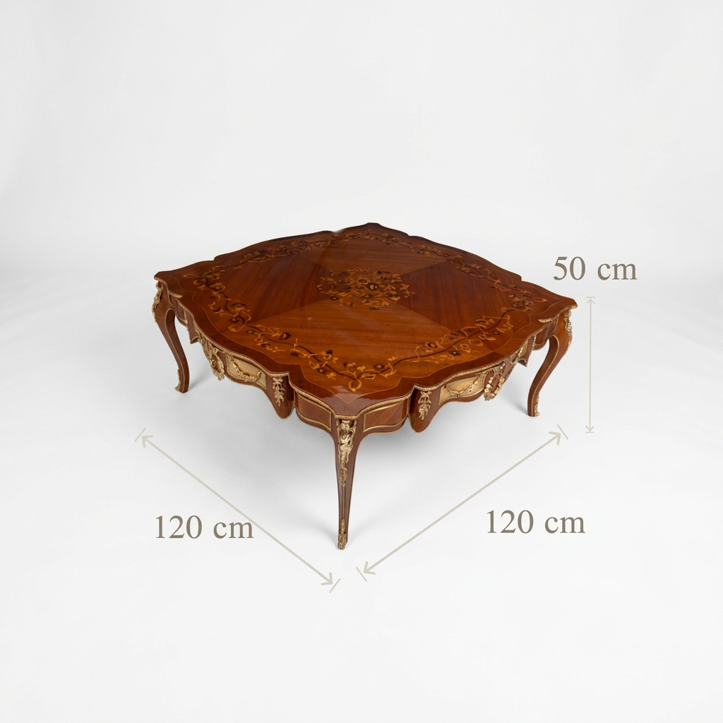 Orvienne square coffee table dimensions: length 120 cm, width 120 cm, height 50 cm