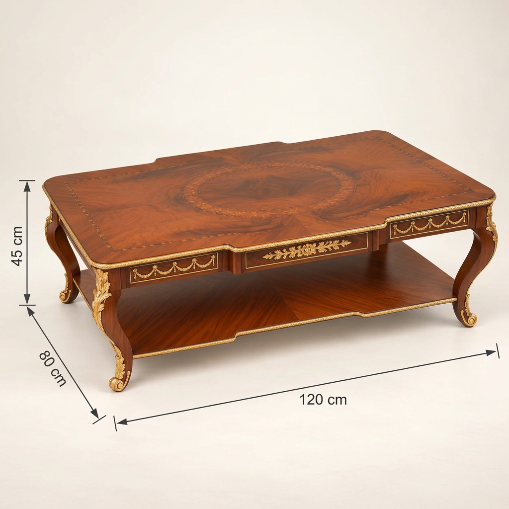 Orselle Neoclassical Marquetry Coffee Table dimensions: 120 cm length, 80 cm width and 45 cm height