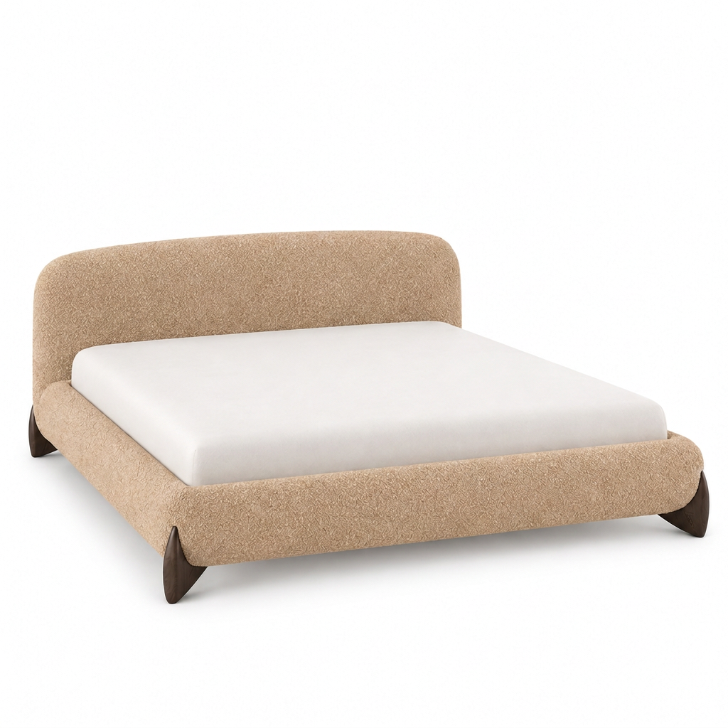 Avena caramel-oat boucle bed, matching angled view