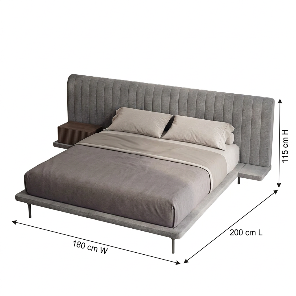 Avel bed dimensions 180 W by 200 L by 115 H cm