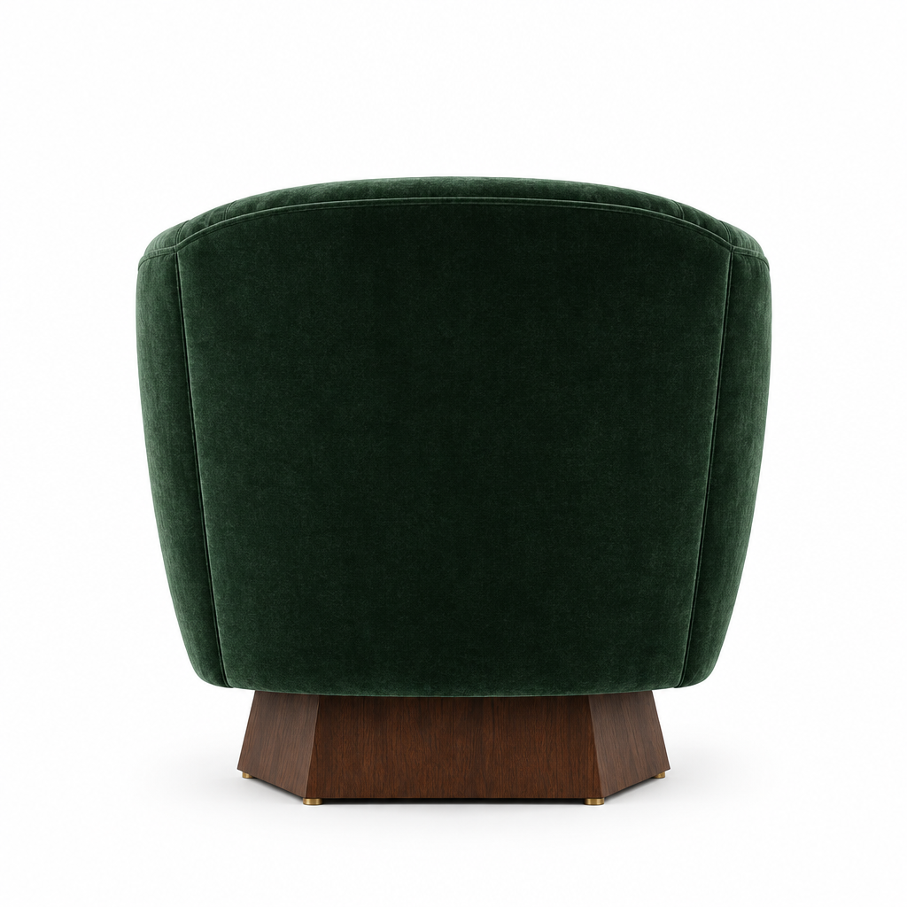 Verdant Velvet Swivel Arm Chair back view in emerald on white