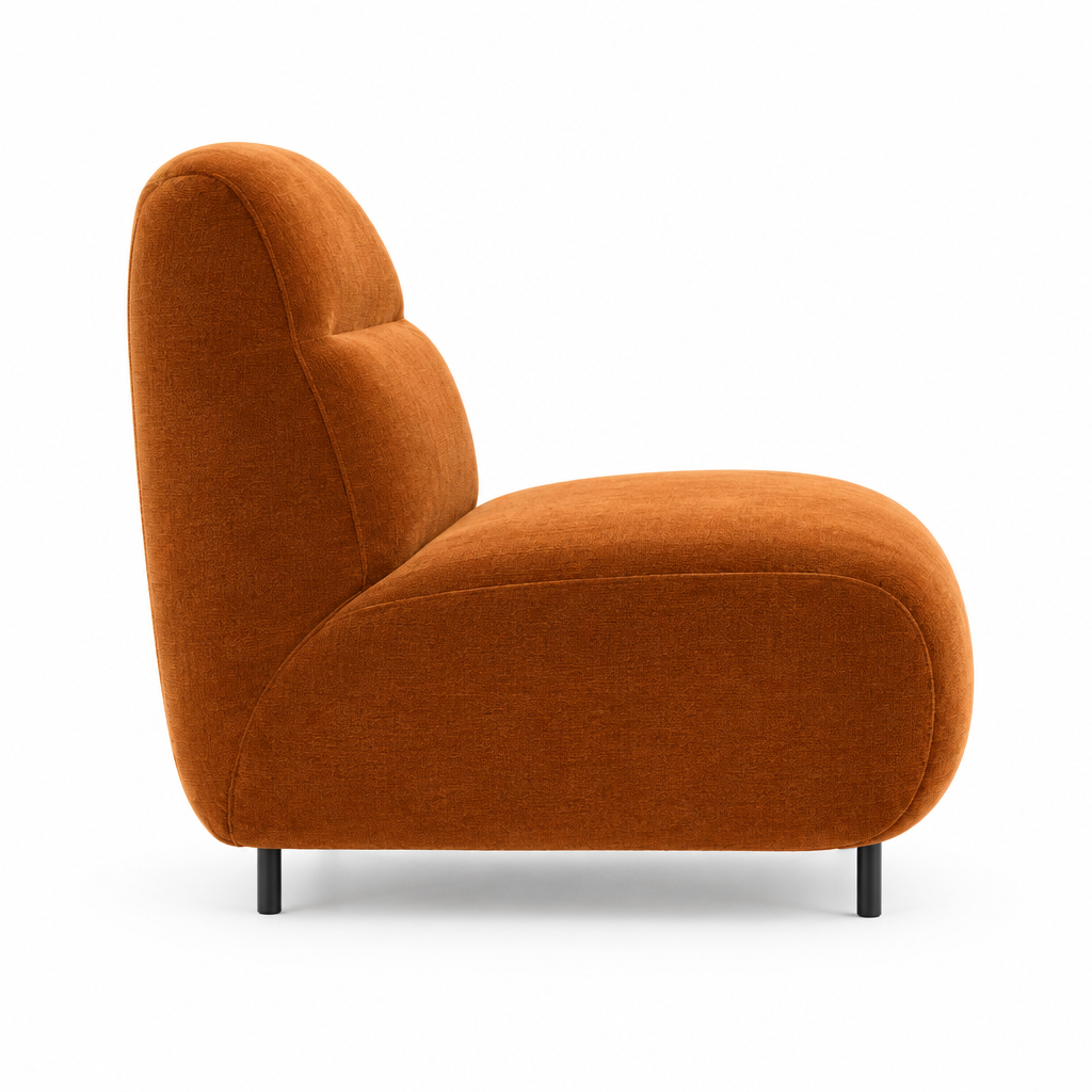 Ember Chenille Slipper Chair side view in burnt orange on white
