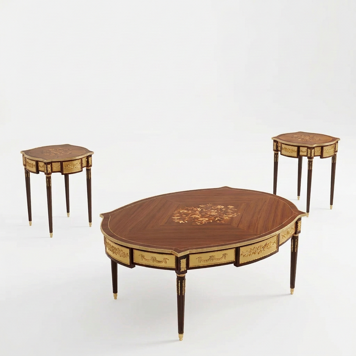 Bellacourt Marquetry Coffee & Side Table Set – 3 Pieces