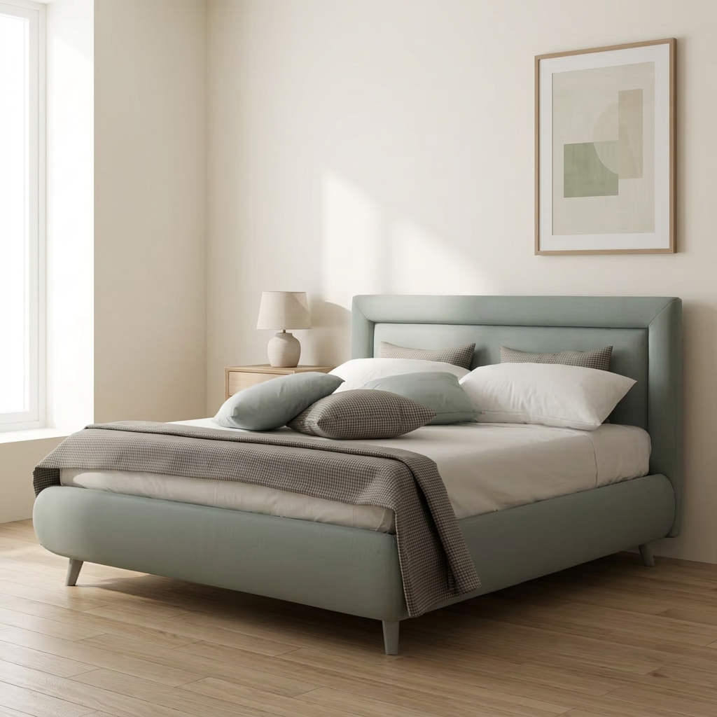 Sylva pistachio bed in a contemporary bedroom