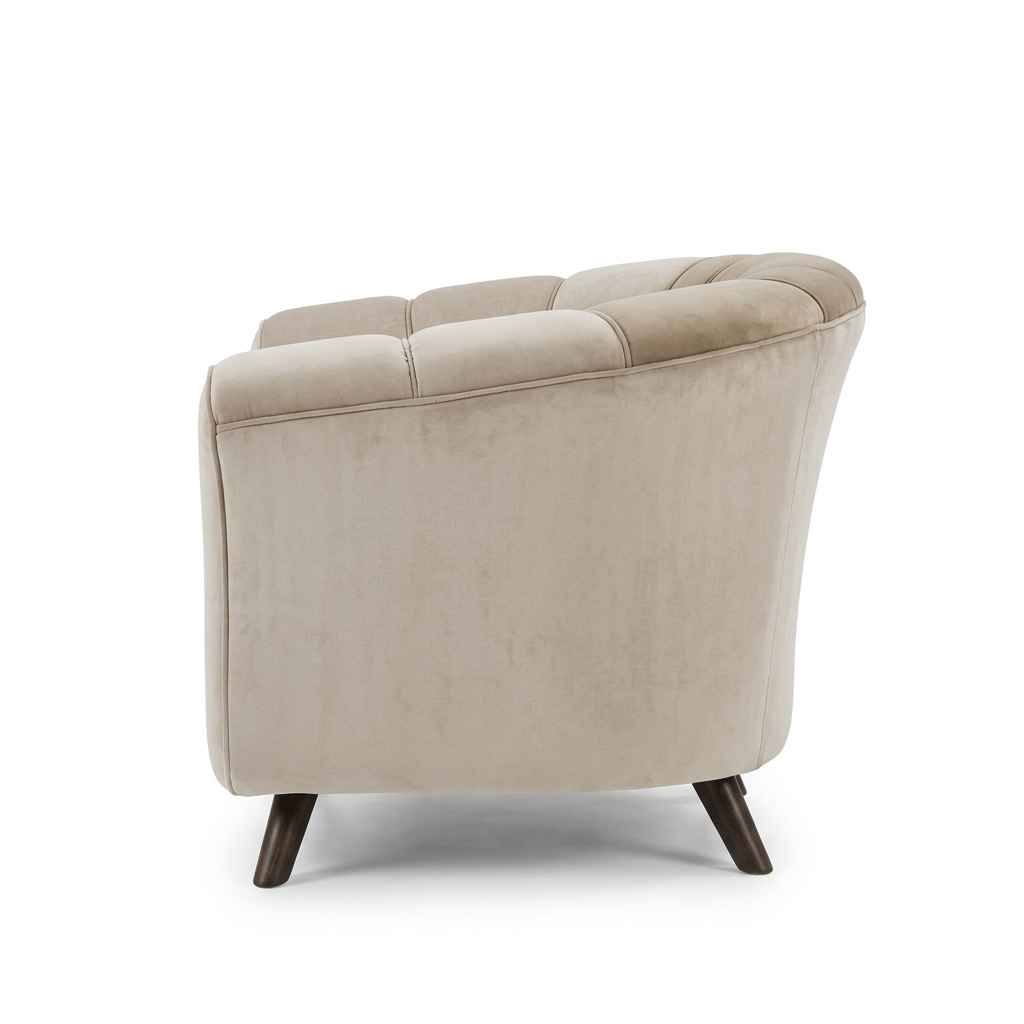 AI-reconstructed left-side view of Bellora beige upholstered armchair