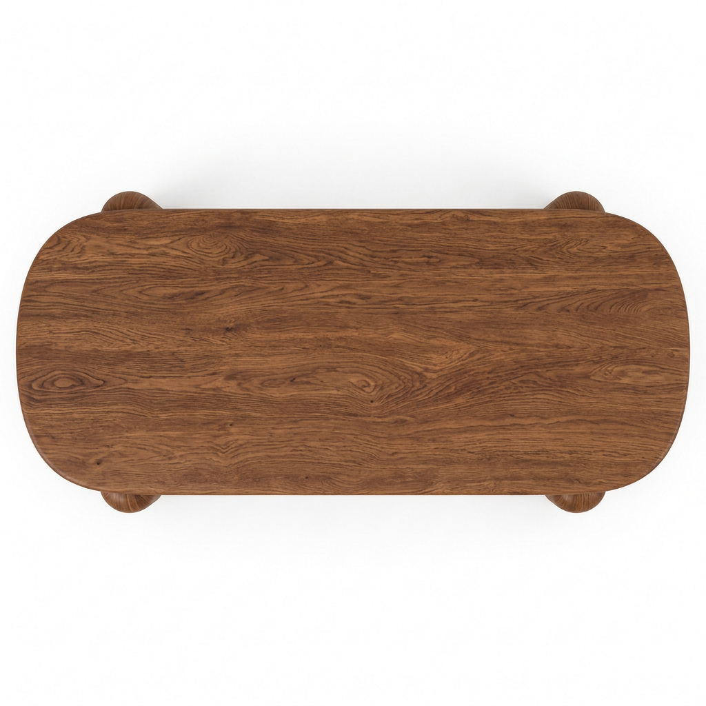 Tavelle oval chestnut solid oak dining table, overhead top view