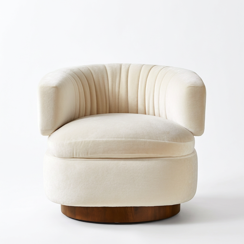 Avielle ivory velvet channel-back armchair front view on white