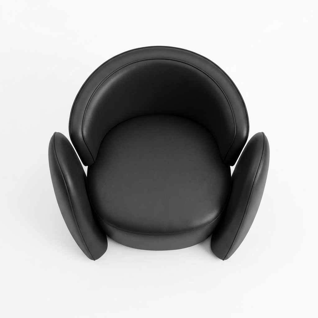 Varenne black faux leather armchair, overhead view on white