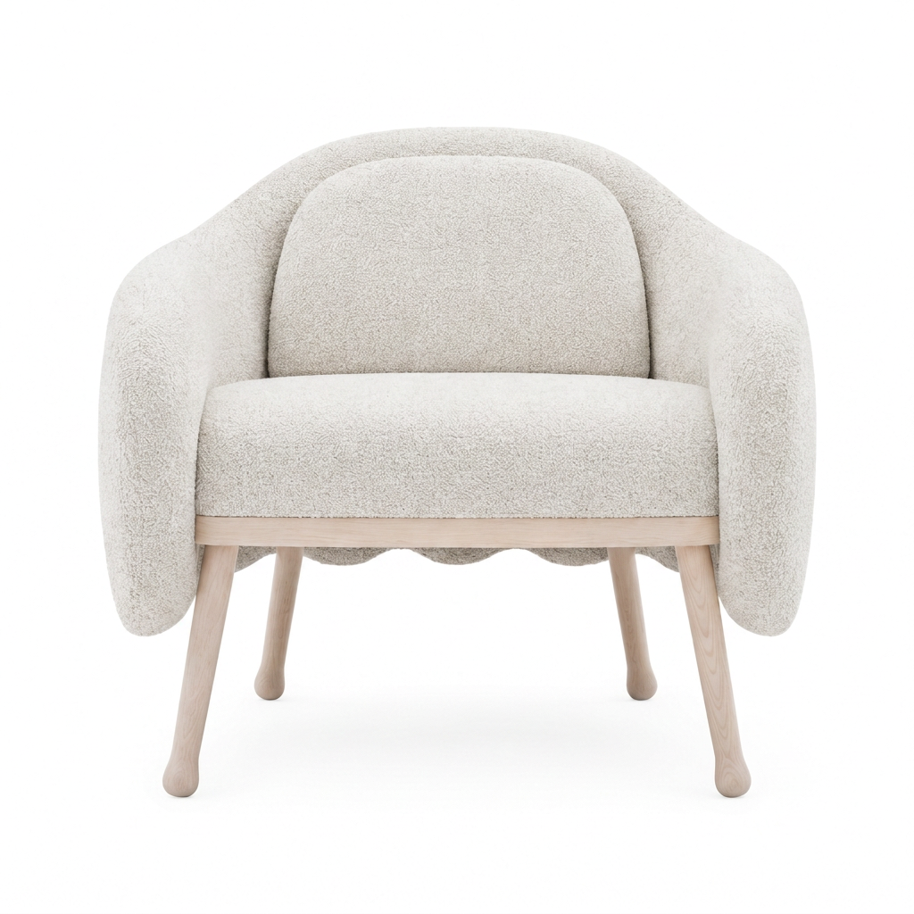 Evania white lounge armchair front view on white