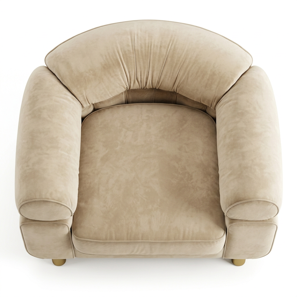 AI-reconstructed overhead view of Elowen beige rounded-arm chair on white
