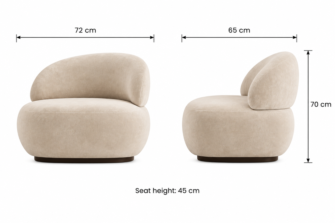 Crescent Sculptural Velvet Chair 72 cm wide, 65 cm deep, 70 cm high, 45 cm seat height