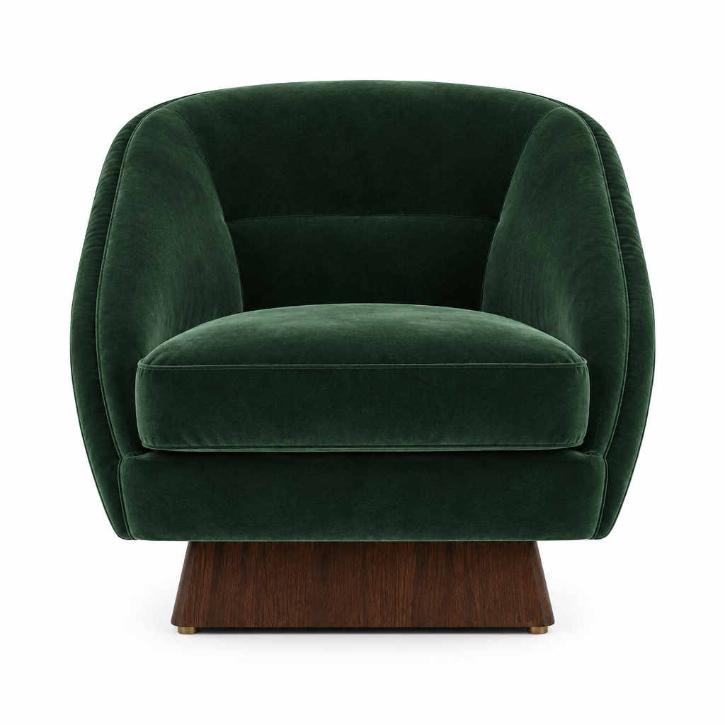 Verdant Velvet Swivel Arm Chair front view in emerald on white