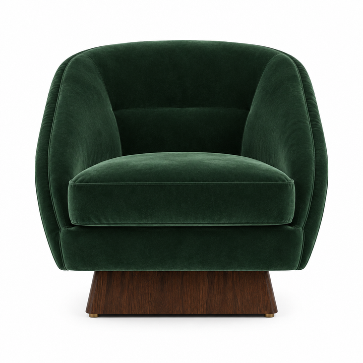Verdant Velvet Swivel Arm Chair front view in emerald on white