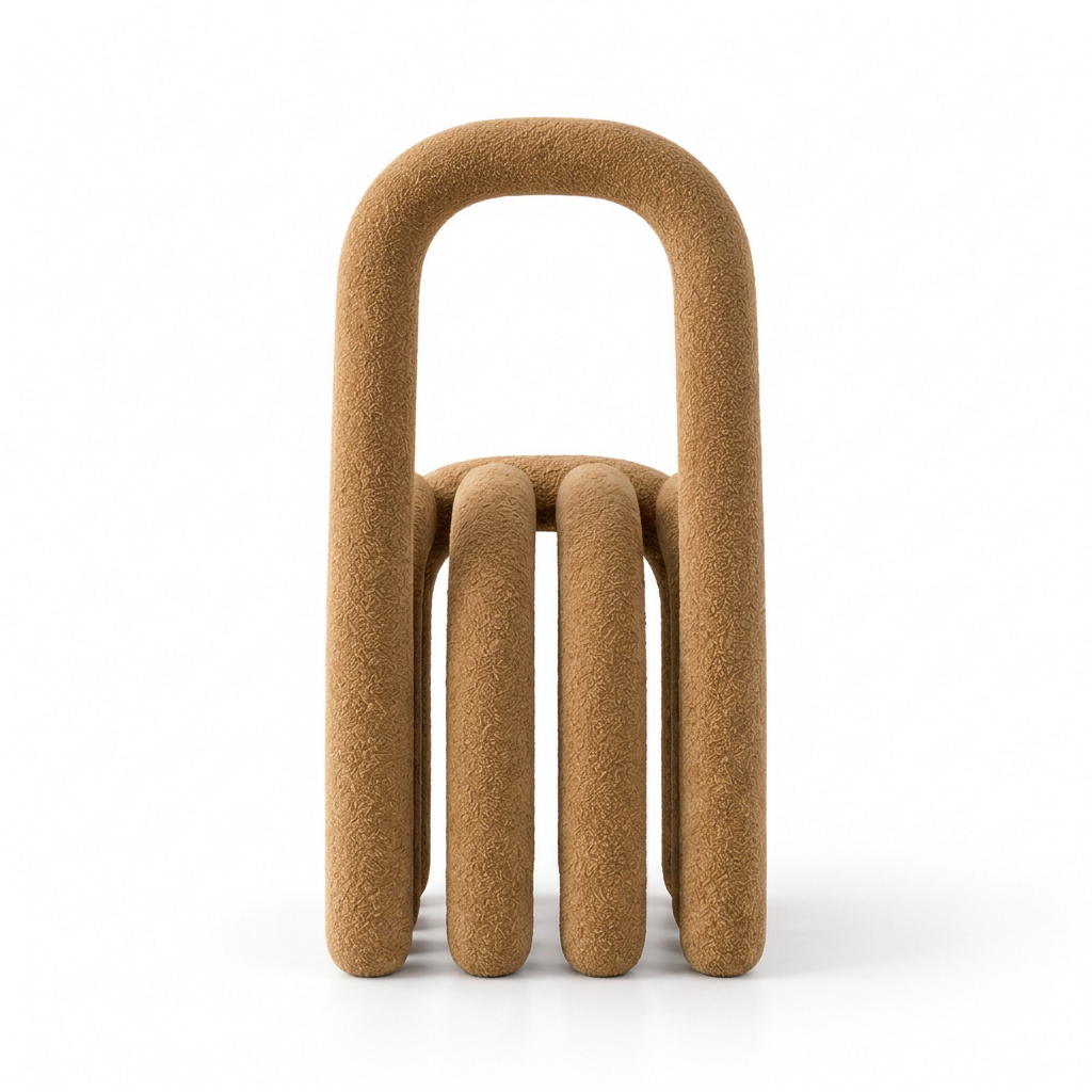 Orvelle caramel boucle arched chair back view
