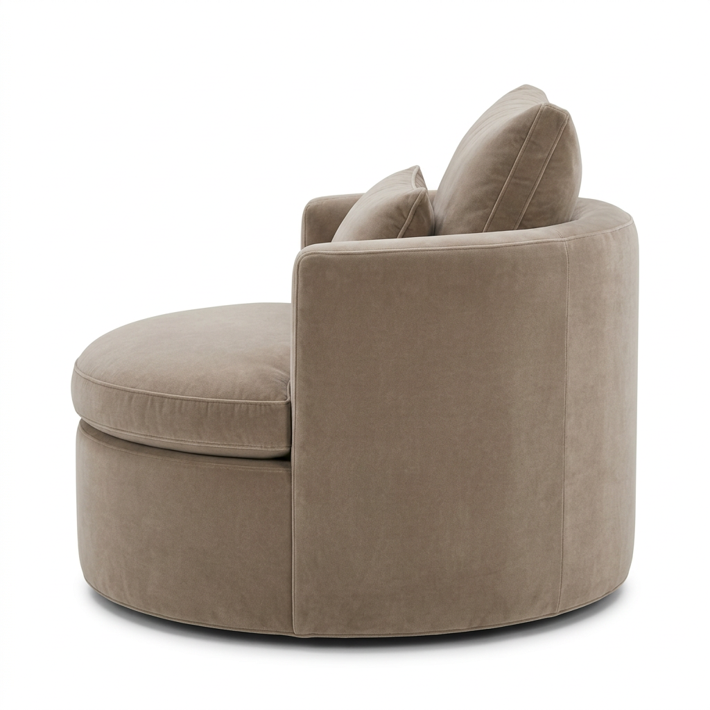 AI-generated left-side view of Orla taupe velvet armchair on white