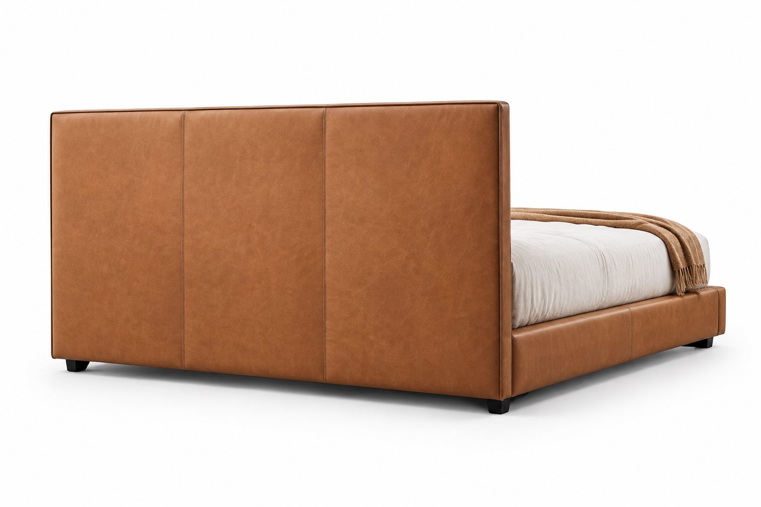 Maple Leather Bed rear view on white