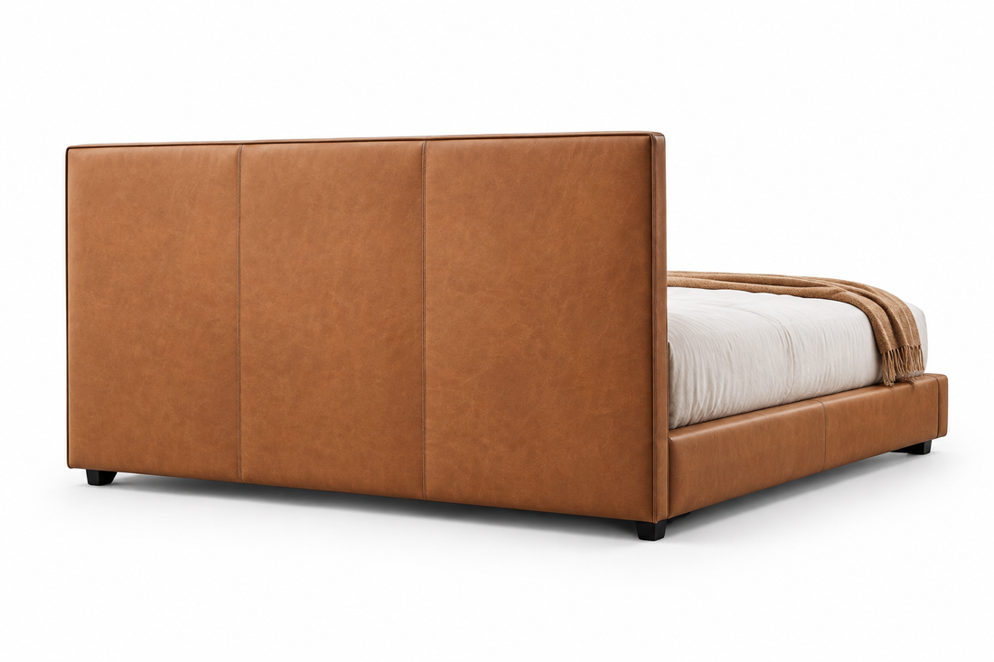 Maple Leather Bed rear view on white