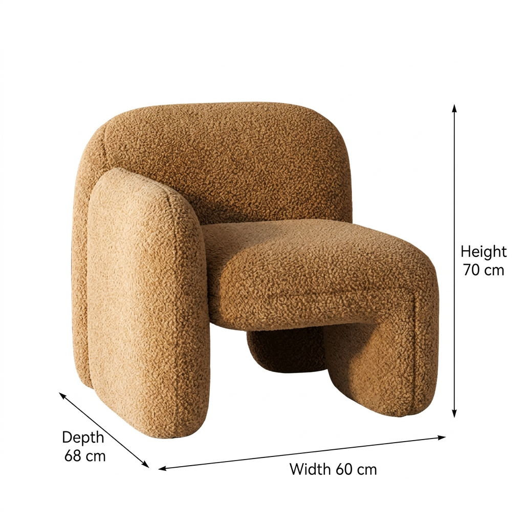 Tovelle single-arm bouclé chair dimensions: width 60 cm, depth 68 cm, height 70 cm